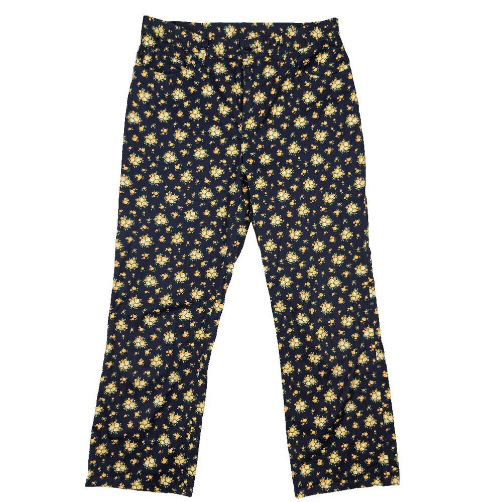 DOUBLE RL RALPH by RALPH LAUREN VTG Cotton Floral Dark Blue Capri Crop Pants 8